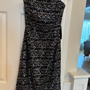 White House Black Market Strapless Black Sequin Dress
